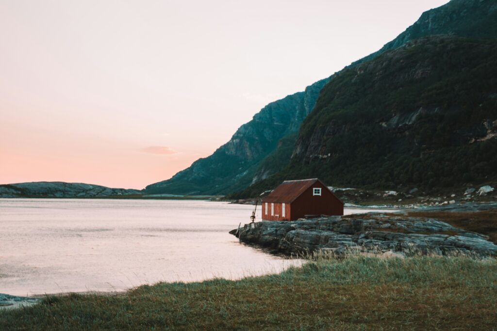 a solitary cabin in Scandinavia, where a solo traveler can reconnect and find herself